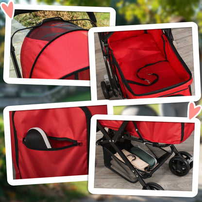 Hondenwagen – Hondenbuggy – Wandelwagen – Huisdierenwagen – Duwwagen – Opvouwbaar – Verstelbare Kap – Stevig Staalframe – Oxford Rood – Geschikt Tot 10 kg