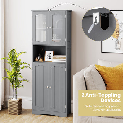 Badkamerkast – Hoge Kast – Kolomkast – Badmeubel – Wastafelonderkast – Mat Glazen Deuren – Verstelbare Planken – Grijs – 164 cm Hoog