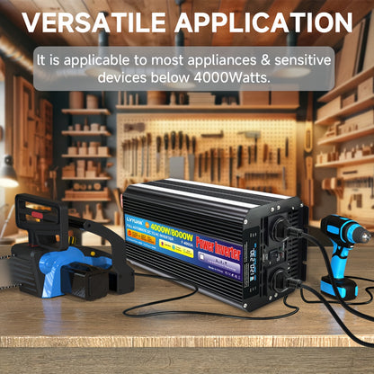 Stroomomvormer – Spanningsomvormer – Omvormer – Inverter – Converter – 24V naar 220V – 4000W Continu Vermogen – LCD Display en Draadloze Afstandsbediening