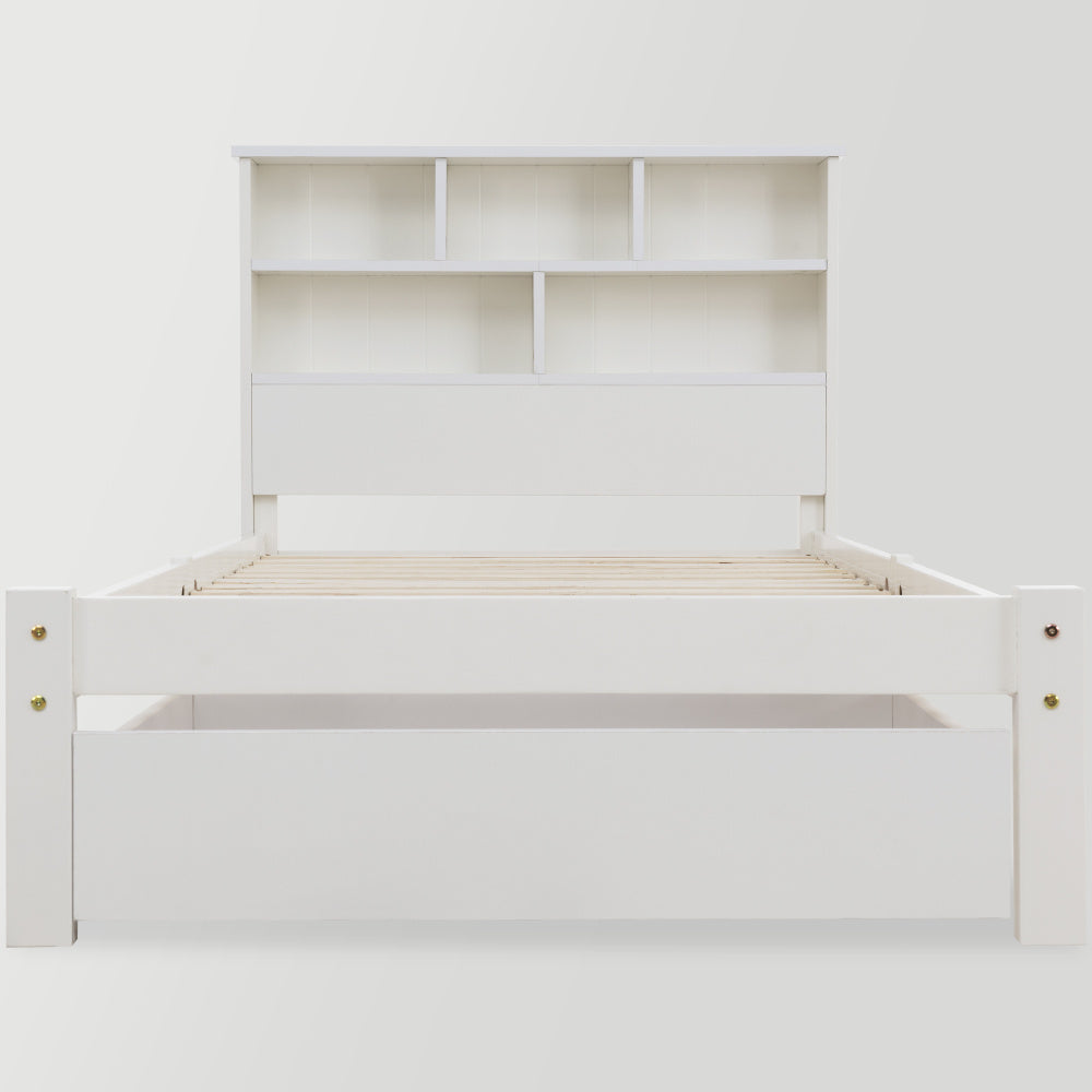 Eenpersoonsbed – Bed met Opberglades – Opbergbed – Slaapbed – Kinderbed – 90x200 cm – Wit – Stevige Lattenbodem – Ruime Lades