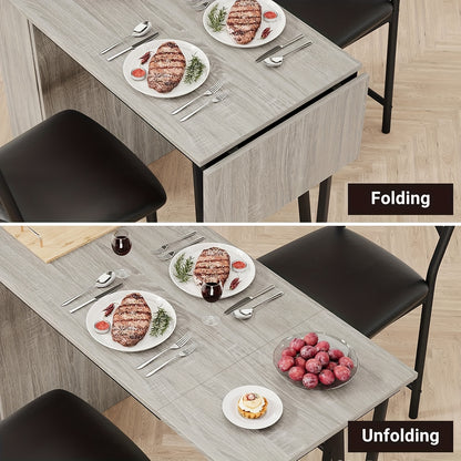 2pcs or 3pcs Drop Leaf Dining Table Set with Upholstered Chairs & 3-Tier Storage Shelves - Space-Saving Counter Height Folding Design, Rustic Farmhouse Style