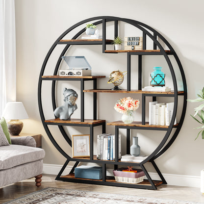 Boekenplank – Boekenkast – Wandrek – Opbergplank – Displayplank – Industrieel Design – 160 cm Hoog – Mat Zwart Metaal Met Bruine Spaanplaat