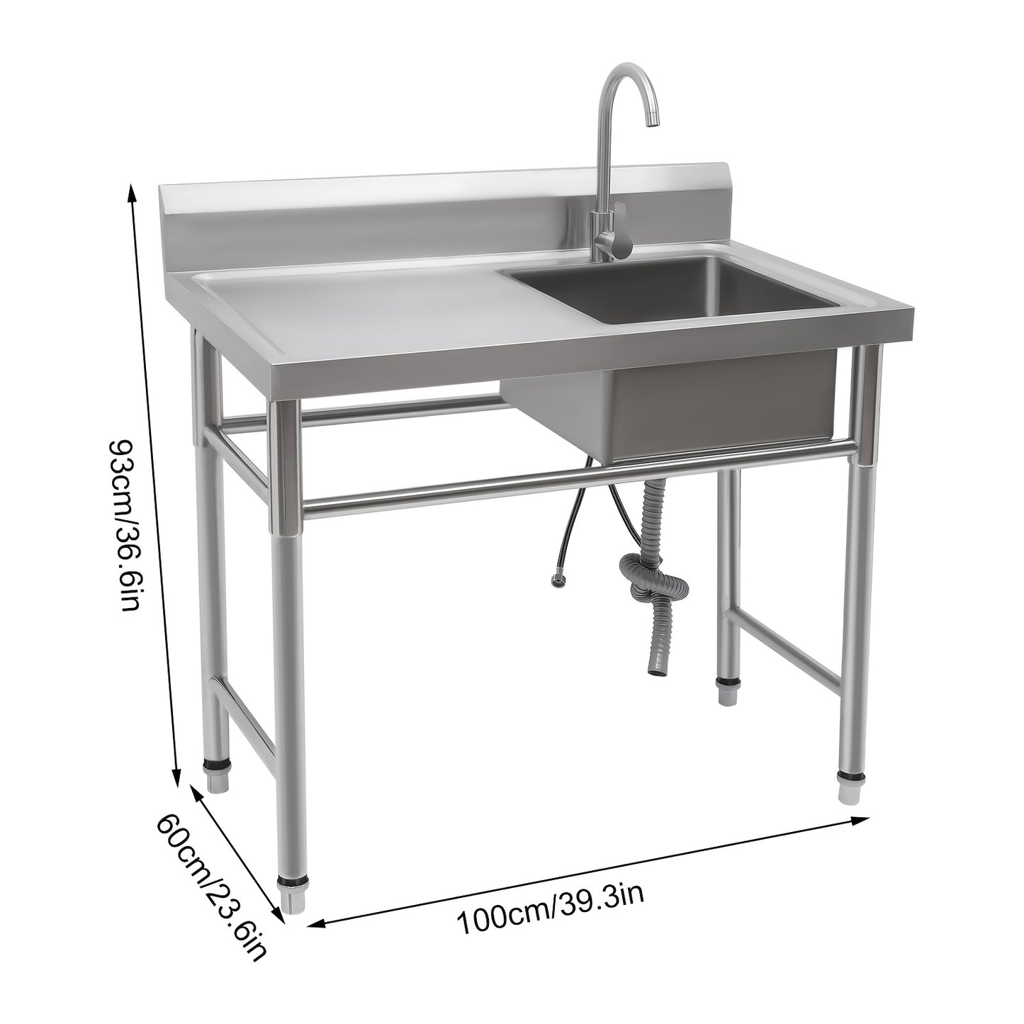 Roestvrijstalen Spoelbak – Gootsteen – Wasbak – Vaatwasbak – Keukenspoelbak – 1 Baassin – 100x60x93 cm – Roestvrij Staal 201 – Duurzaam & Spatbestendig