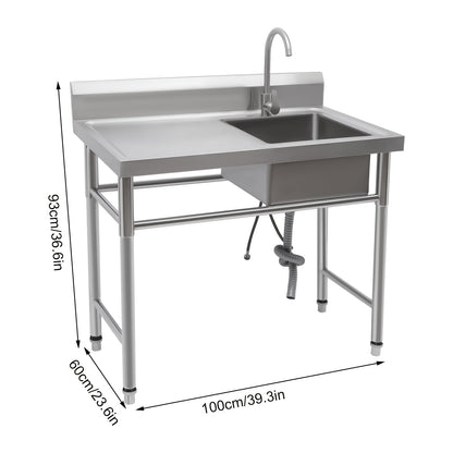 Roestvrijstalen Spoelbak – Gootsteen – Wasbak – Vaatwasbak – Keukenspoelbak – 1 Baassin – 100x60x93 cm – Roestvrij Staal 201 – Duurzaam & Spatbestendig