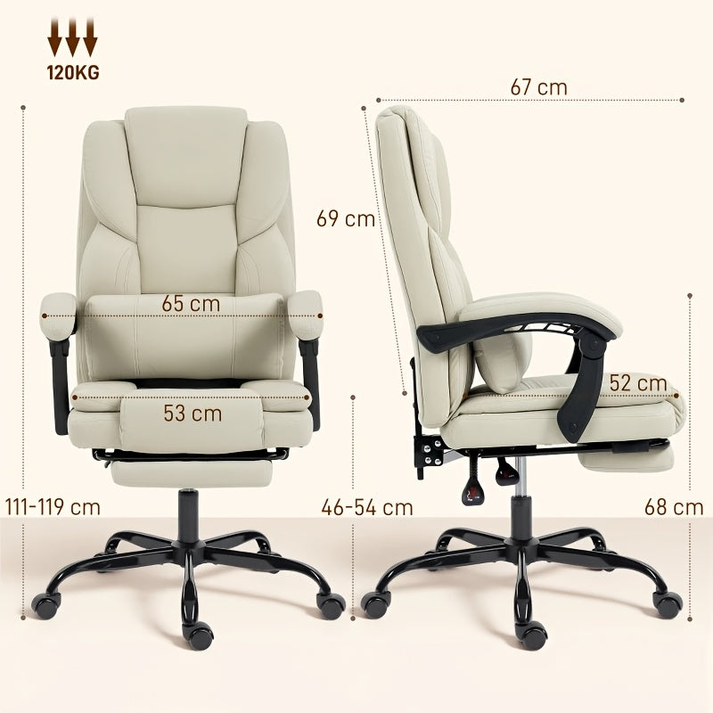 Beige Ergonomic Office Chair with Wheels, Serving As A Rolling Desk Chair And Gaming Chair with Footrest, Armrests, Adjustable Headrest, Lumbar Support And Height Adjustment, Filled with Memory Foam And Featuring Swivel Funct