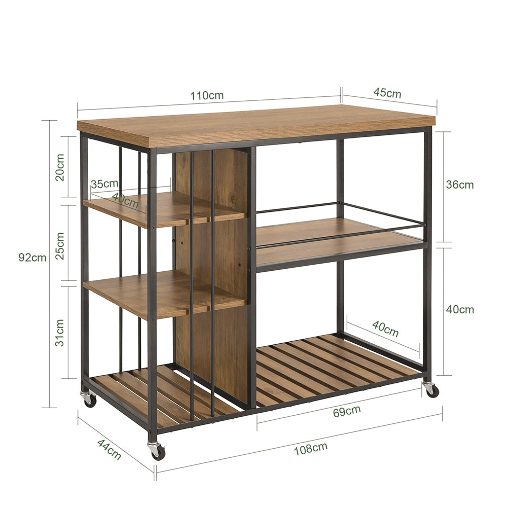 Keukentrolley – Serveerwagen – Opbergkast – Keukenwagen – Keukenrek – Industrieel Design – 110x45x92 cm – Zwenkwielen Met Rem