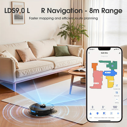 Robotstofzuiger SL60Ultra – Robotstofzuiger Met Dweilfunctie – Automatische Stofzuiger – Slimme Schoonmaakrobot – Draadloze Stofzuiger – 4500Pa Zuigkracht – Intuïtieve App- En Spraakbediening