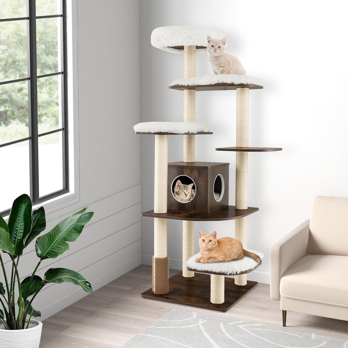 Krabpaal – Kattenboom – Krabmeubel – Kattenhuis – Kattentoren – 175 cm Hoog – 6 Niveaus Met Sisal Kolommen En Knusse Holte