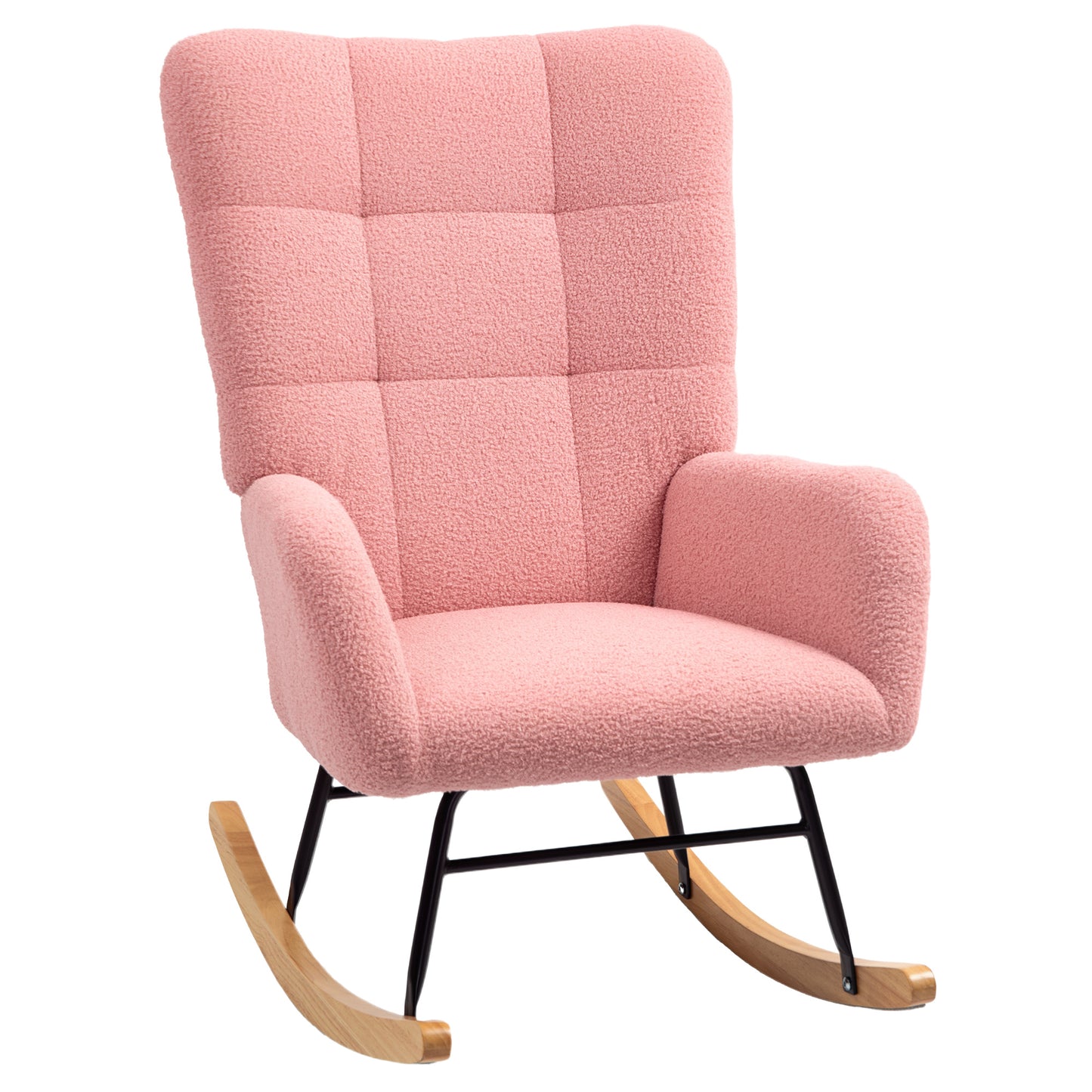 Roze Schommelstoel – Schommelstoel – Relaxstoel – Lounge Stoel – Fauteuil – Zachte Teddy Bekleding – Dikke Padding & Antislip Poten
