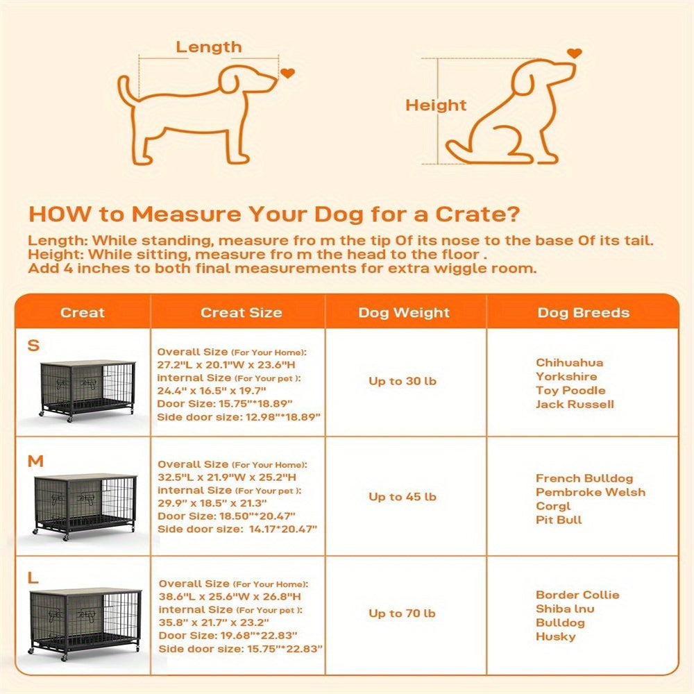 Hondenbench – Hondenkooi – Hondenkennel – Hondenhok – Hondenverblijf – 68,58 cm Groot – Dubbele Deuren & Uitneembare Lade – Rustiek Grijs