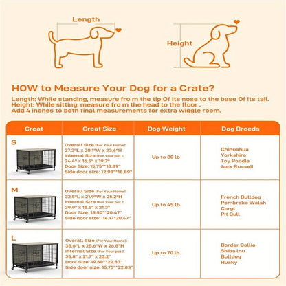 Hondenbench – Hondenkooi – Hondenkennel – Hondenhok – Hondenverblijf – 68,58 cm Groot – Dubbele Deuren & Uitneembare Lade – Rustiek Grijs