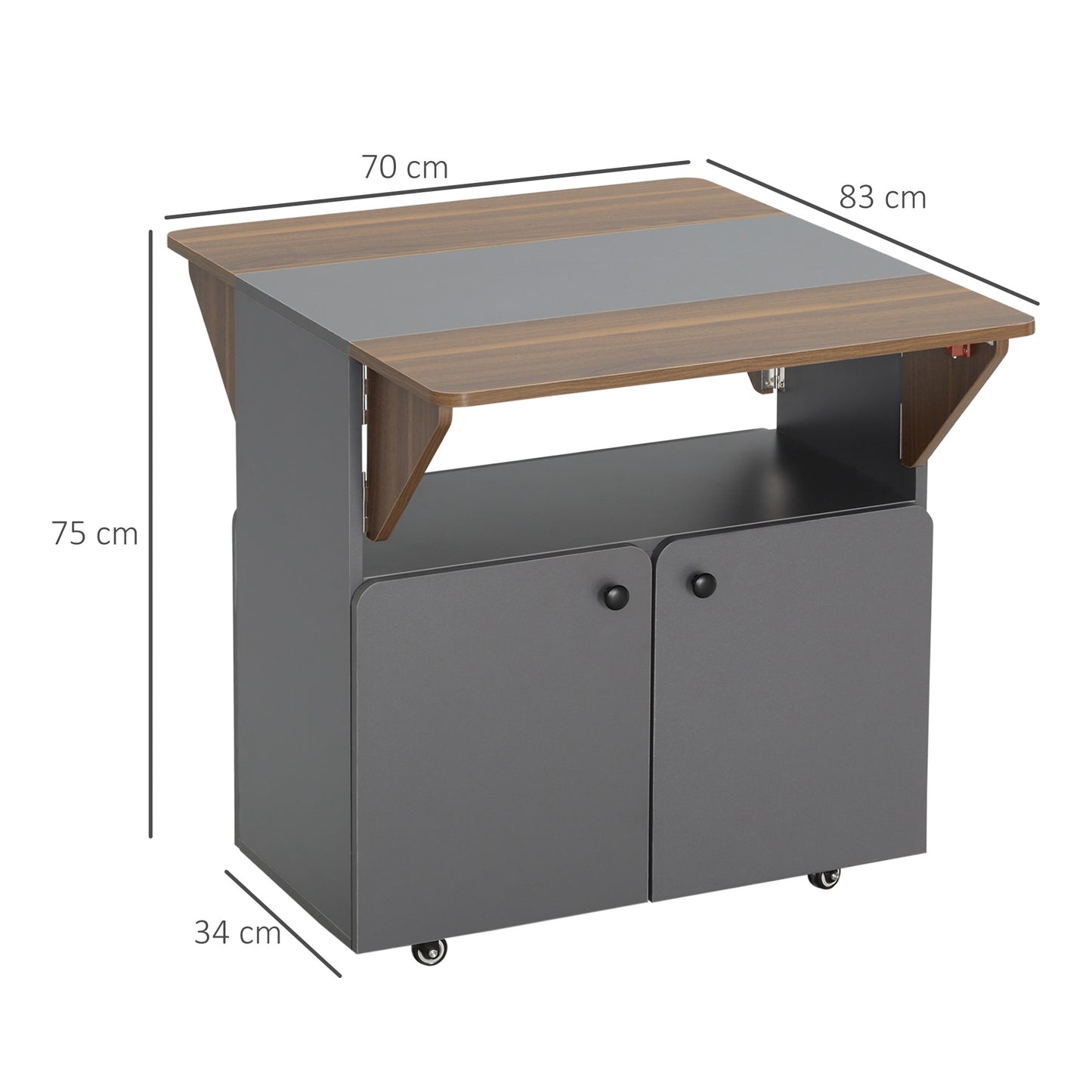 Klaptafel – Vouwtafel – Campingtafel – Opbergtafel – Tuintafel – Inklapbaar Met Opbergruimte – 4 Wieltjes – 70x83x75 cm – Lichtgrijs Donkerbruin