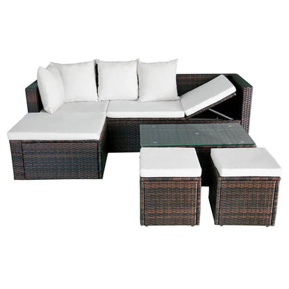 Loungebank – Loungeset – Hoekbank – Terrasbank – Tuinbank – 4-delig – Weerbestendig PE-Rattan – Comfortabele Afneembare Kussens – Zwart