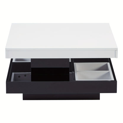 Salontafel – Koffietafel – Bijzettafel – Woonkamertafel – Lounge tafel – 360° Draaibaar – Hoogglans Wit Hardhouten Frame