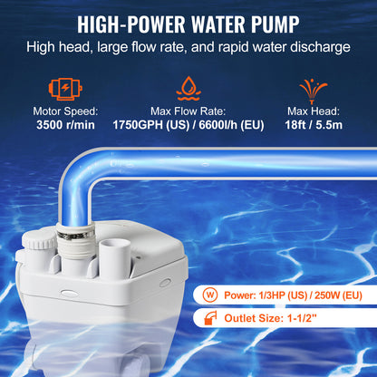 Afvoerpomp – Vuilwaterpomp – Dompelpomp – Wasmachinepomp – Afvalwaterpomp – 200W Vermogen – Corrosiebestendige Aluminium Behuizing