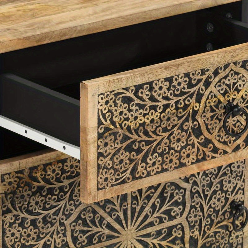 Nachtkastje – Bijzettafel – Ladekast – Opbergkast – Nachtkast – Massief Mangohout – Modern Design – Compact 50x33x60 cm – Zwarte en Gouden Deuren