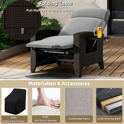 Loungebed – Ligstoel – Tuinstoel – Loungebed – Ligbed – Verstelbare Rugleuning – Memory Foam Kussen – Met Inklapbaar Zijtafeltje – Robuust Metalen Frame – Inclusief Stofhoes