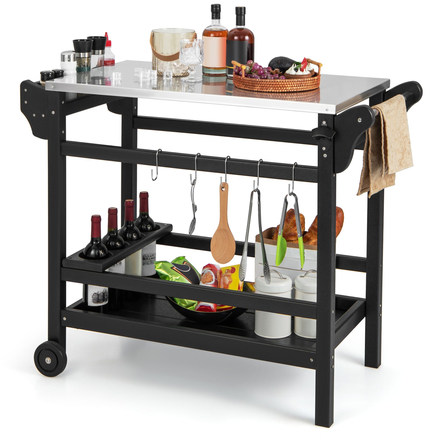 Outdoor Grillcart Tafel – Barbecue Tafel – Buitenkeukentafel – Grill Werktafel – Foodprep Tafel – Roestvrijstalen Werkblad – Weerbestendig HDPE Frame