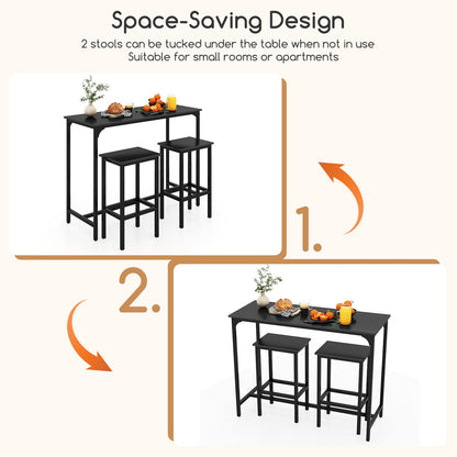 3-delige Eettafelset – Bistroset – Bartafelset – Hoog Tafelset – Industriële Keukentafelset – Stabiele Metaalconstructie – 120 x 48 cm Hoogblad