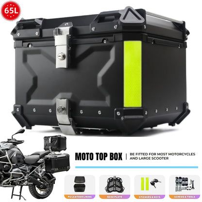 Universal CNC Aluminum Motorcycle Helmet Box, Rear Luggage Storage Box, Lock Box, Trunk, Waterproof Toolbox 65/55 Liters