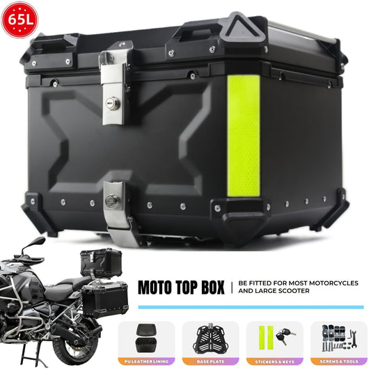 Universal CNC Aluminum Motorcycle Helmet Box, Rear Luggage Storage Box, Lock Box, Trunk, Waterproof Toolbox 65/55 Liters