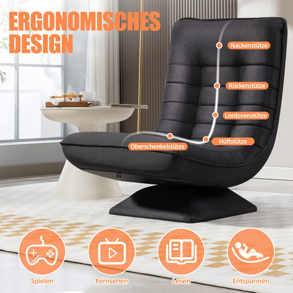 Ligstoel – Relaxstoel – Loungestoel – Tuinstoel – Recliner – 5-Posities Verstelbaar – 360° Draaibaar – Inklapbaar – Zwarte Katoenen Bekleding – Stevige Constructie