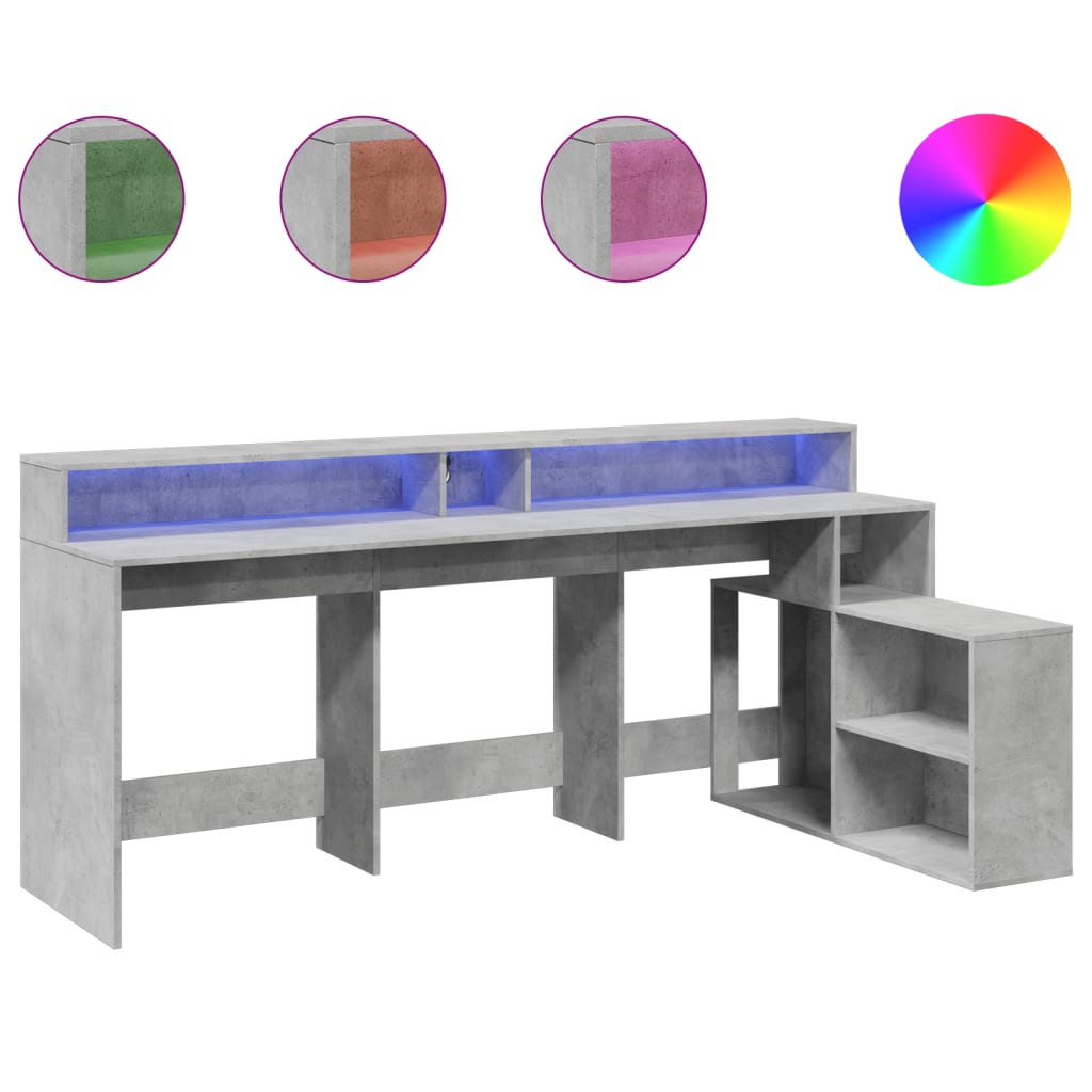 Bureau – Werkplek Desk – Laptoptafel – Computertafel – Schrijftafel – Betongrijs – RGB LED Verlichting – Duurzaam Behandeld Hout