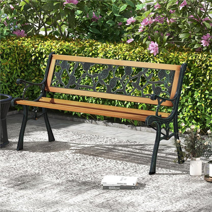 Tuinbank – Buitenbank – Balkonbank – Parkbank – Houten Bank – Weerbestendig Hout – Stevig Metalen Frame – 2 Persoons – 126 x 52 x 74 cm