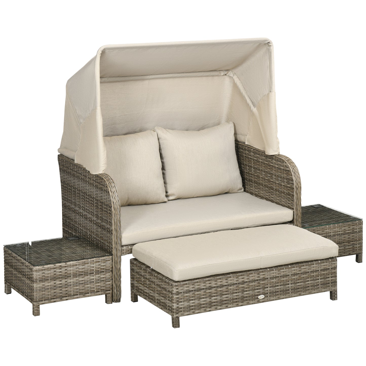 Tuinset – Loungeset – Lounge Meubel – Buitenmeubilair – Voetsteun – Weerbestendig Gegalvaniseerd Metaal – Comfortabele Afritsbare Kussens