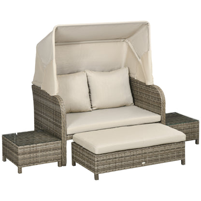 Tuinset – Loungeset – Lounge Meubel – Buitenmeubilair – Voetsteun – Weerbestendig Gegalvaniseerd Metaal – Comfortabele Afritsbare Kussens