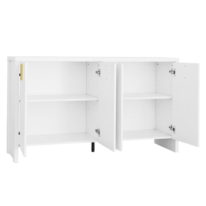 Sideboard – Buffetkast – Opbergkast – Dressoir – Kast – Wit – Spaanplaat – Verstelbare Planken – Gouden Handgrepen – 140x80x38 cm – Duurzaam & Elegant Ontwerp