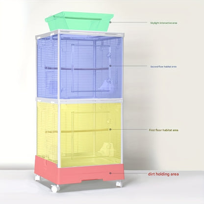 Vogelkooi – Vogelkooi Dubbellaag – Papegaaienkooi – Kooi Groot – Kooi Met Wieltjes – Ruime 46x46x99 cm – Stevig Synthetisch Staal – Verwijderbare Scheidingswanden & Uittrekbaar Bodemplaatje - QUORE