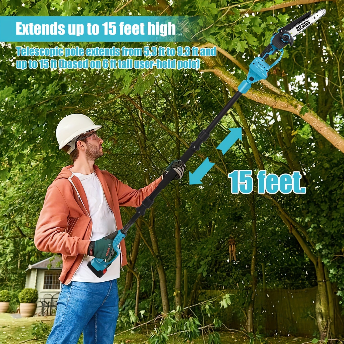 Kettingzaag – Snoeizaag – Takkenzaag – Mini Kettingzaag – Handzaag – Draadloos Met 2 Batterijen – 8 Inch Brushless Motor – Verlengstok 2,5 Meter