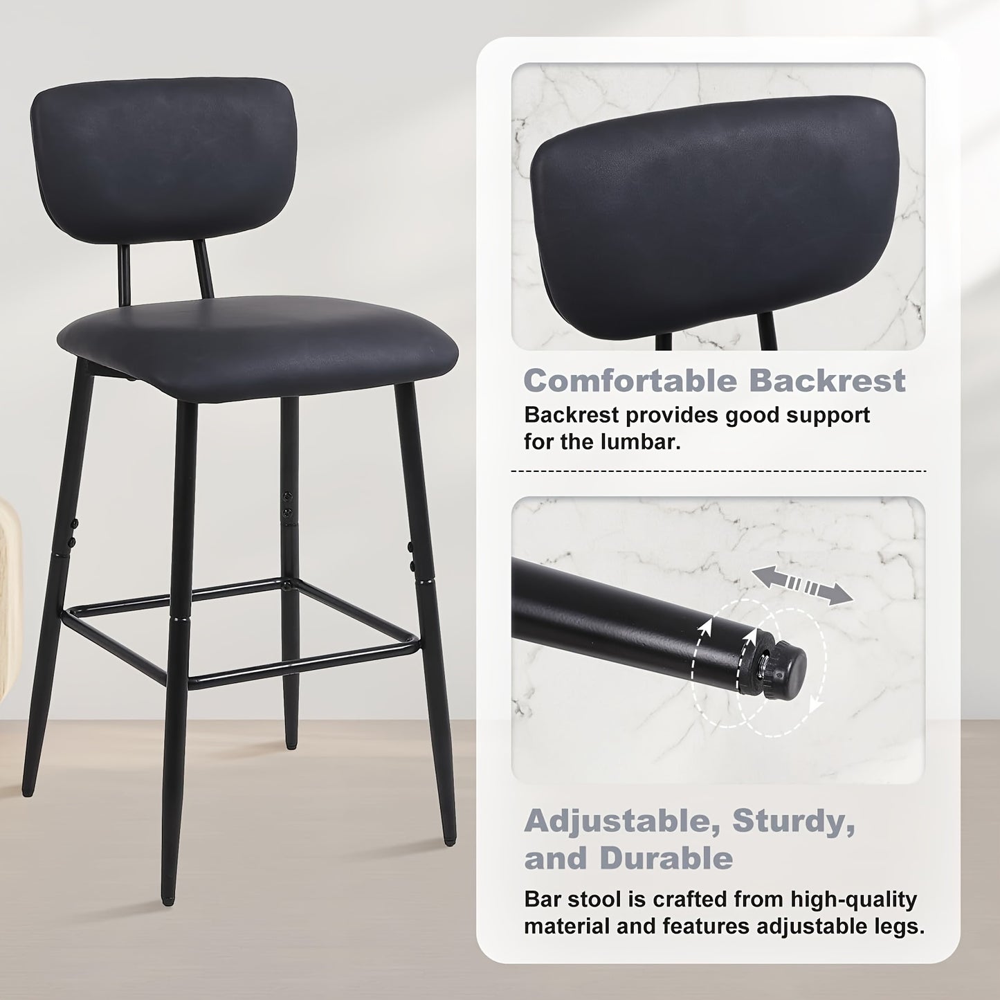 Barkrukken – Barstoelen – Set van 4 - Hoge Stoelen – Keukenstoelen – Krukken – Verstelbare Zithoogte 66 cm – Kunstleren Zitting Met Gouden Voetsteun