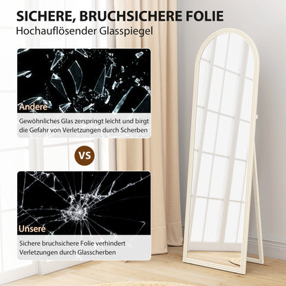 Staande Spiegel – Passpiegel – Vloerspiegel – Wandspiegel – Boogspiegel – Wit Frame – 50x160 cm – Vrijstaande & Ophangbare Full-Length Spiegel