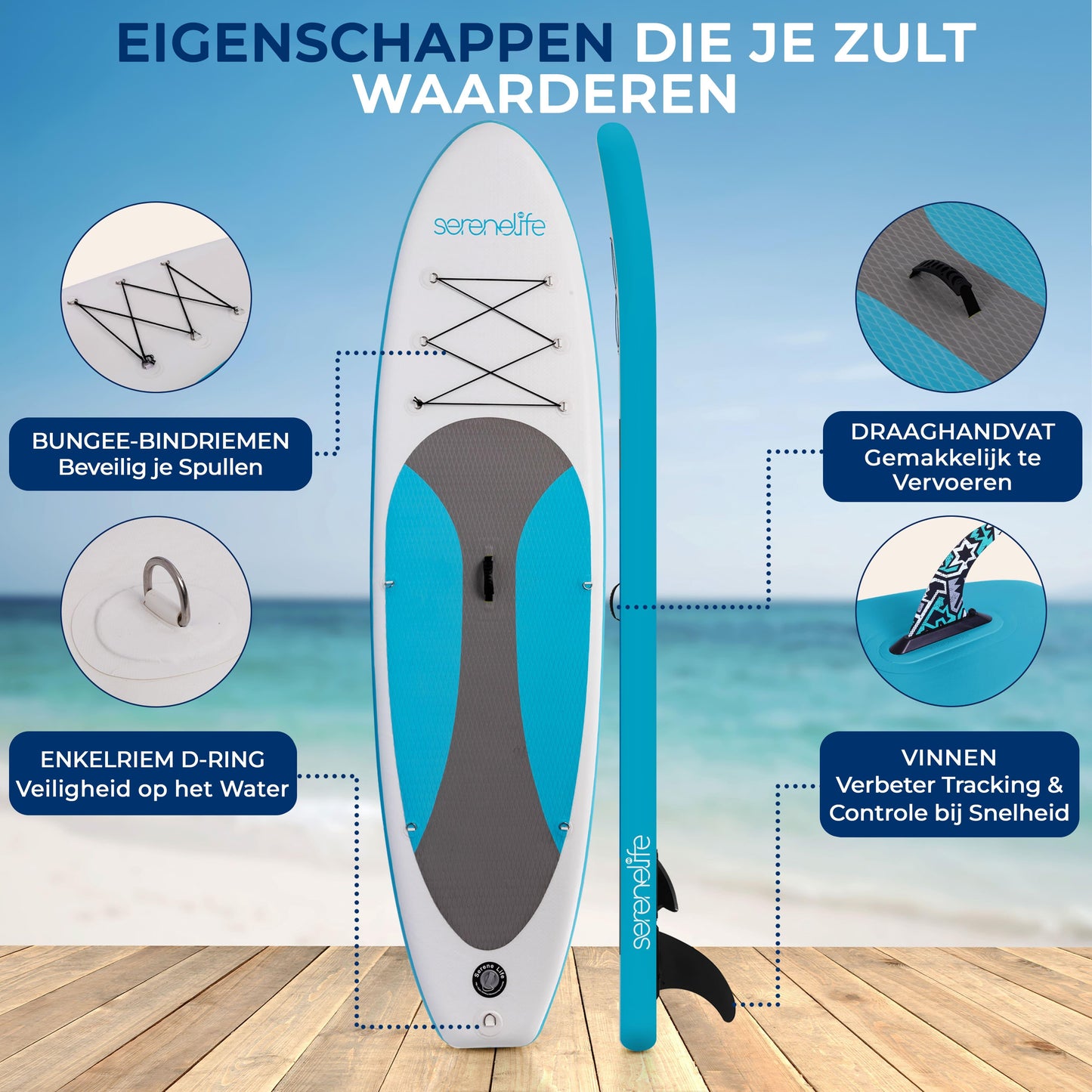 Opblaasbare SUP Board – Stand-Up Paddleboard – Peddelboard – Inflatable Paddleboard – Paddlebord Blauw – Anti-Slip Dek – 320 cm Lengte Met Accessoires