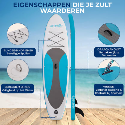 Opblaasbare SUP Board – Stand-Up Paddleboard – Peddelboard – Inflatable Paddleboard – Paddlebord Blauw – Anti-Slip Dek – 320 cm Lengte Met Accessoires