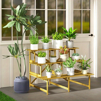 Plantenrek – Plantenstandaard – Plantentafel – Bloemenrek – Plantenetagère – 3 Laags – Duurzaam Vurenhout – 120x80x78 cm – Weerbestendig – Ruimtebesparend
