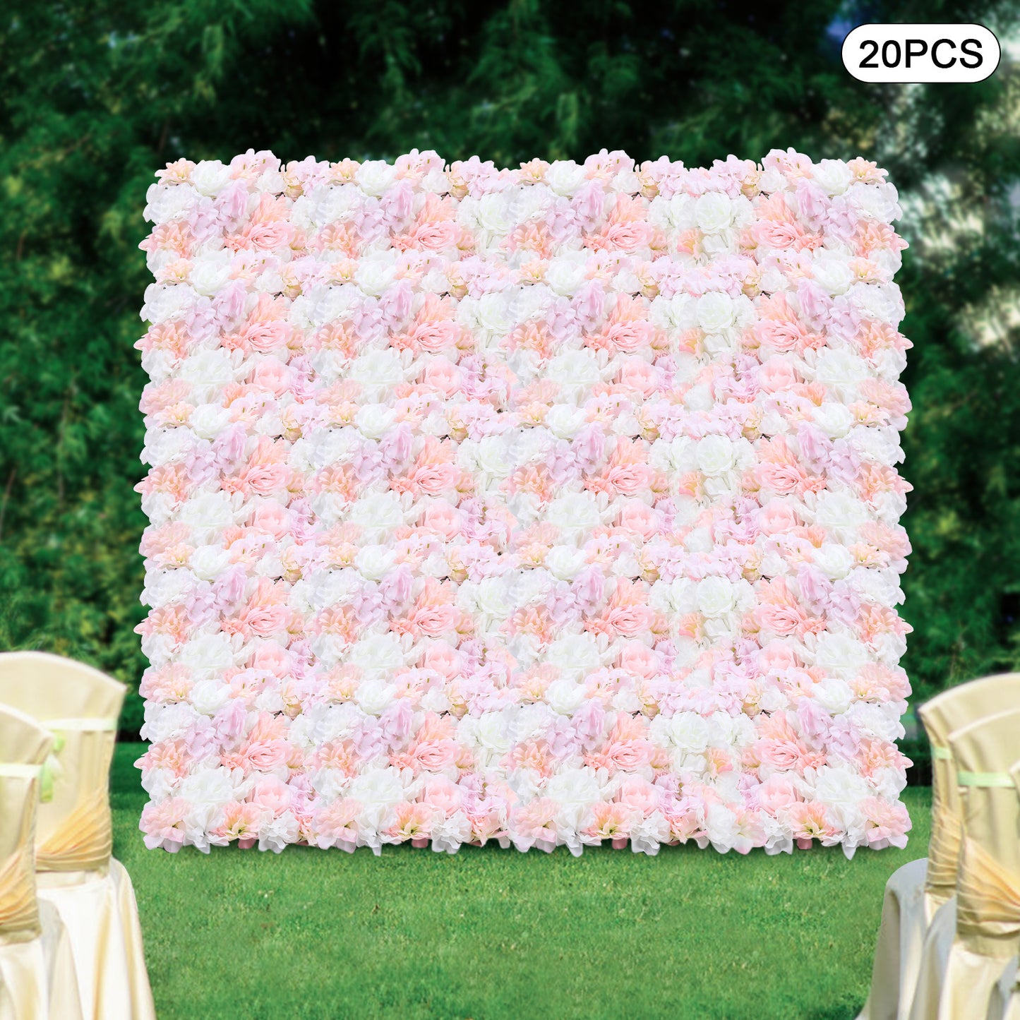 Bloemenmuur – Kunstbloemenwand – Bloemenpaneel – Sierbloemenwand – Kunstbloemenpaneel 20 stuks – Realistische Rozen, Dahlia’s en Hortensia’s – Makkelijk Bevestigen – Duurzaam Kunststof