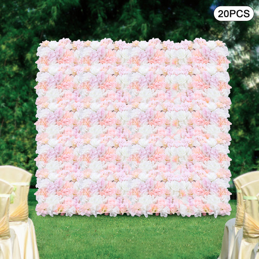Bloemenmuur – Kunstbloemenwand – Bloemenpaneel – Sierbloemenwand – Kunstbloemenpaneel 20 stuks – Realistische Rozen, Dahlia’s en Hortensia’s – Makkelijk Bevestigen – Duurzaam Kunststof