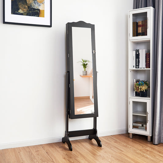 Sieradenkast – Juwelenkast – Spiegelkast – Sieraden Organizer – Staande Kast – Volledige Lengte Spiegel – Vergrendelbaar MDF Opbergmeubel