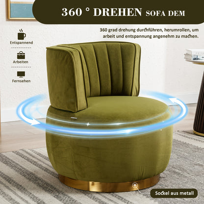 360 Degree Modern Swivel Chair Round Swivel Chair Soft Velvet Finish Comfortable Backrest Stable Structure Living Room Chair Shell Chair Suitable For Living Room Bedroom Study Room, Olive Green