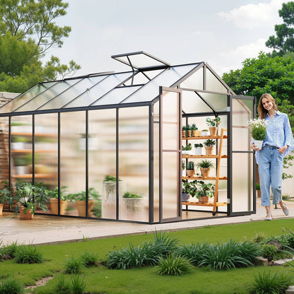 Kasje – Tuinkas – Kweekkas – Broeikas – Serre – Aluminium Frame – Polycarbonaat Panelen – 244x366 cm – Ventilatiesysteem