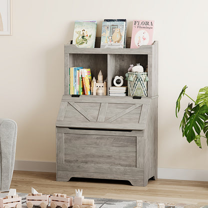 Boekenplank – Boekenrek – Wandplank – Opbergplank – Wandrek – Modern Grijs – 3 Vakken Met Flip-Top Deksel – Duurzaam MDF En Massief Hout