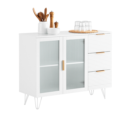 Keukenkastje – Keukenbuffet – Keukenmeubel – Opbergkast – Onderkast – 3 Laden – 2 Glazen Deuren – MDF Wit – Compact 108x85x40 cm