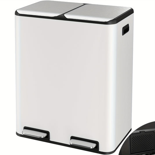 Dubbele Afvalbak – Pedaalemmer – Afvalemmer – Prullenbak – Afvalcontainer – RVS 60 Liter – Geurfilter & Geruisloze Deksel