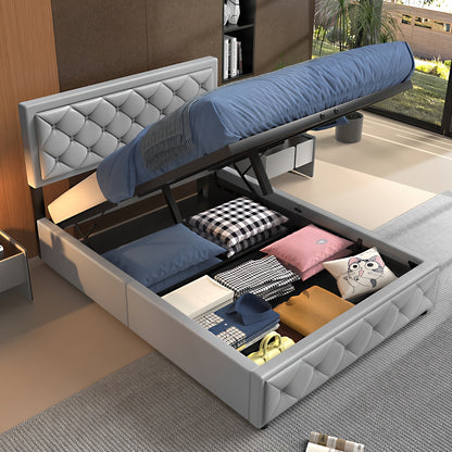 Opbergbed – Bedframe – Opbergbox Bed – Liftbed – Slaapbank – Donkergrijs PU – Gasveerlift – Compact & Eenvoudige Montage