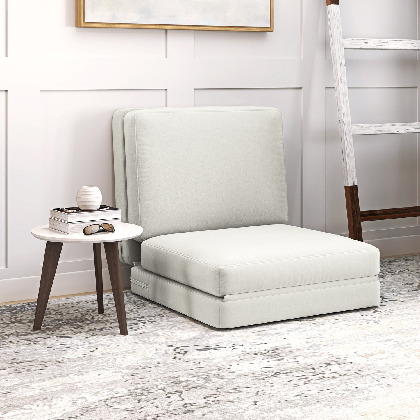 Loungestoel – Relaxfauteuil – Ligstoel – Eenpersoonsbed – Crèmekleur – Fluweelzachte Polyester Bekleding – Verstelbaar 3-in-1 Ontwerp Tot 240 Kg Draagvermogen