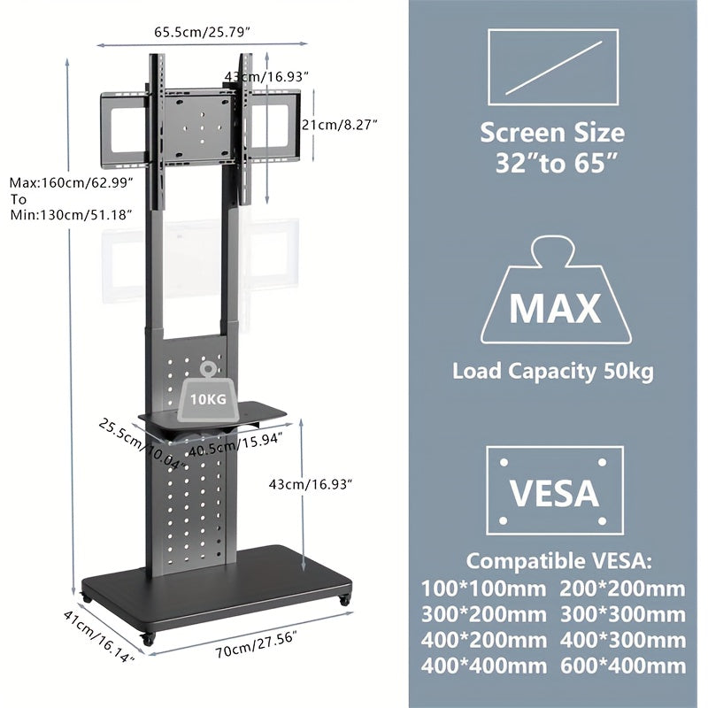 TV Stand – TV Meubel – TV Beugel – TV Wagen – Mobiele TV Standaard – Verstelbare Hoogte – Draaiend Met Remmen