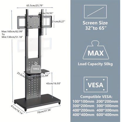 TV Stand – TV Meubel – TV Beugel – TV Wagen – Mobiele TV Standaard – Verstelbare Hoogte – Draaiend Met Remmen